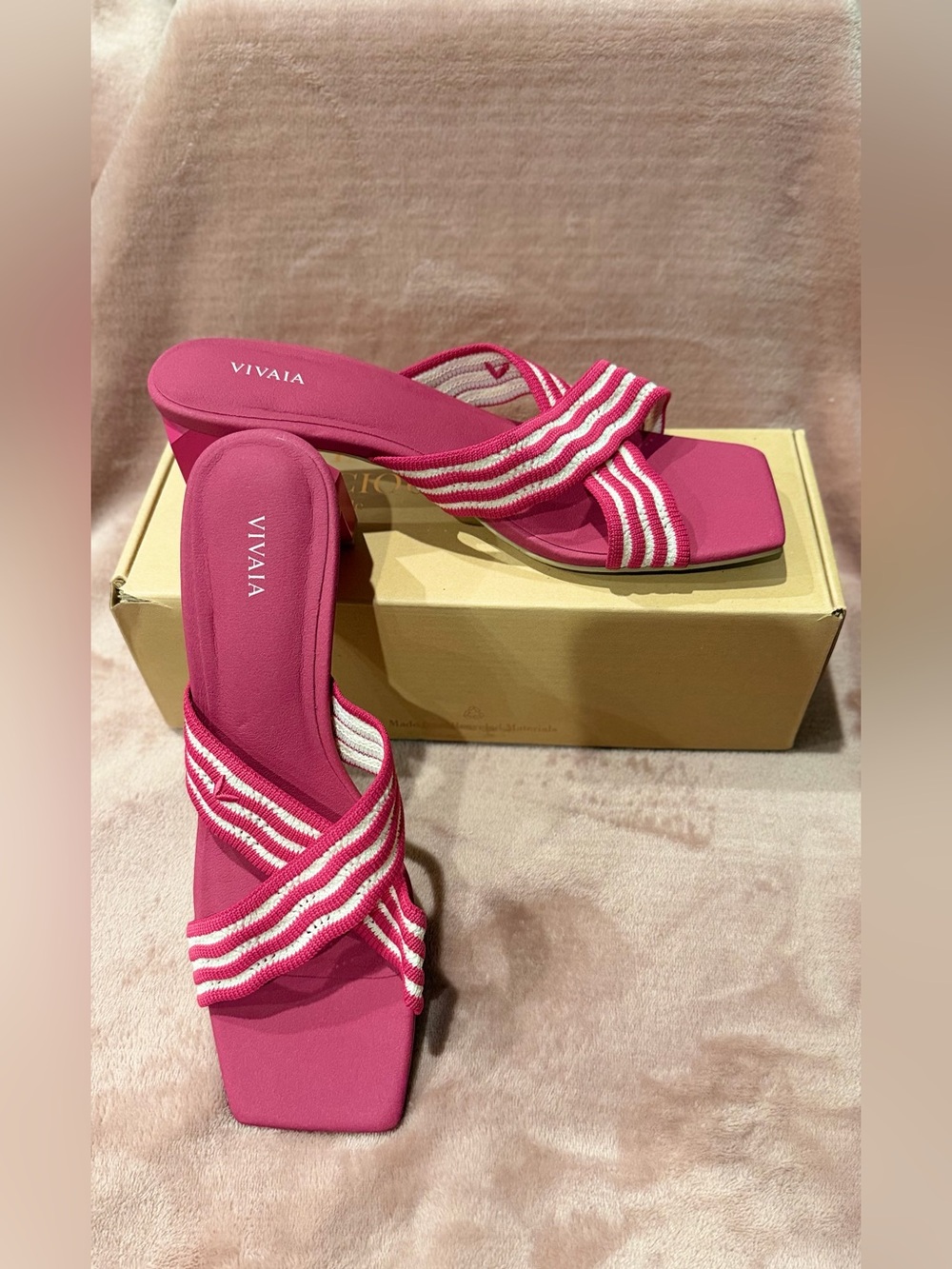 Vivaia Pink Striped Slide Heels